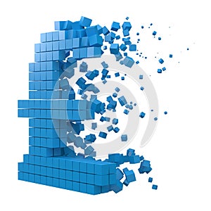 Pound sign shaped data block. version with blue cubes. 3d pixel style vector illustration
