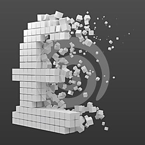 Pound sign shaped data block. version with white cubes. 3d pixel style vector illustration