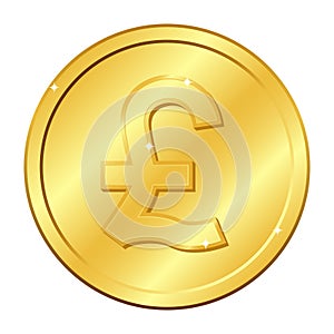 Pound sterling currency gold coin. Britain coin. Vector illustration isolated on white background. Editable elements