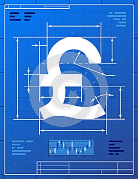 Pound sterling sign like blueprint drawing