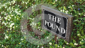 The Pound street sign with flower background
