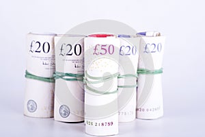 Pounds banknotes on a white background