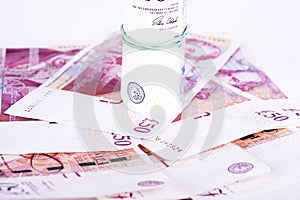 Pounds banknotes on a white background