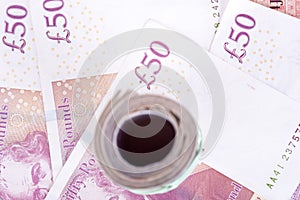 Pounds banknotes on a white background