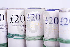 Pounds banknotes on a white background