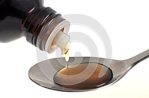 Pour antitussive syrup into a spoon