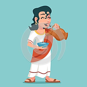 Pour drink jug bowl woman roman female greek character icon water vine design vector illustration