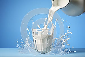 Pour the fresh milk from the mug into the glass. World Milk Day