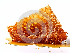 pour honey on honeycomb isolated on white background generative AI