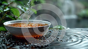 Pour liquid tea into water to create a refreshing beverage