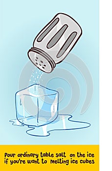 Pour ordinary table salt on the ice if you`re want to melting ice cubes