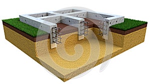 poured reinforced concrete wall base - isolated computer generated industrial 3D illustration