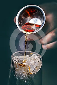 Pouring alcohol from a measuring glass