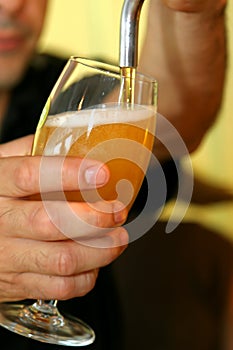 Pouring beer on a glass