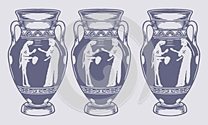 Pouring Black and White Oinochoe Vector Illustration - Ancient Greek Wine Jug Element