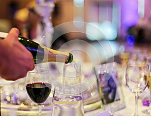 Pouring Champagne at Wedding Reception