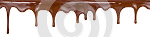 Pouring chocolate dripping from cake top isolated