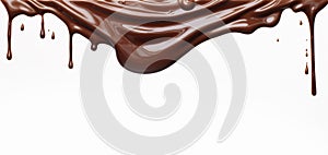 Pouring chocolate dripping from cake top isolated on white background
