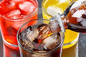 Pouring cola drink drinks lemonade softdrinks in a glass