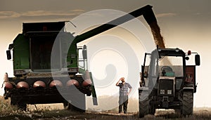 Pouring corn grain into tractor trailer