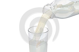 Pouring fresh milk into a glass, 3D rendering