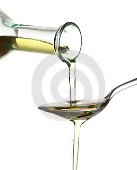 Pouring fresh olive oil into spoon