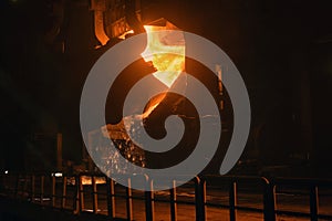 Pouring of hot liquid metal in a steel plant