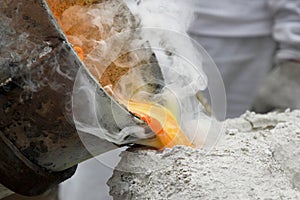 Pouring liquid metal into mold