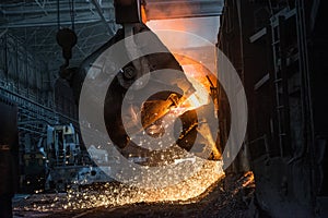 Pouring of liquid metal in open-hearth furnace