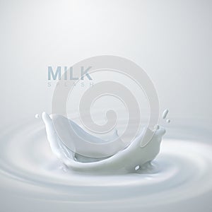 Pouring milk crown splash on swirling whirlpool creamy background.