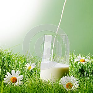 Pouring milk in a glass