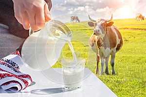 Pouring milk in a glass.