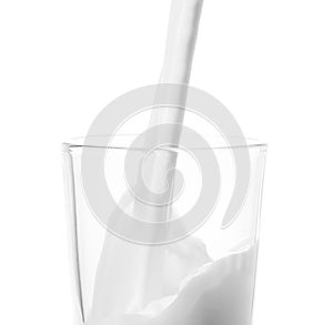 Pouring milk into glass (milk splash) isolated