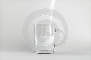 Pouring the milk into the glass, white background, 3d rendering