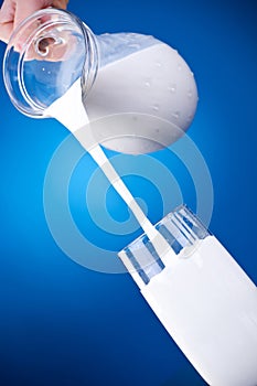 Pouring milk from a jug into a glass