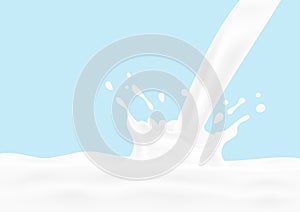 Pouring milk splash isolated on blue background. vector illustration