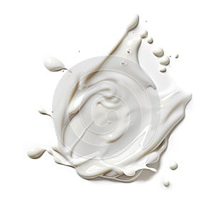 Pouring milk splash isolated on transparent background. top view. Dairy product.