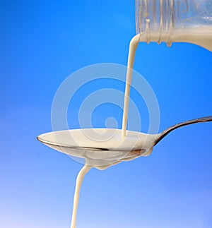 Pouring milk to the spoon