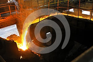 Pouring molten steel in transportation device