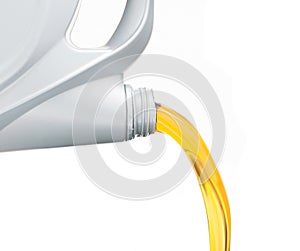 Pouring motor oil on white background