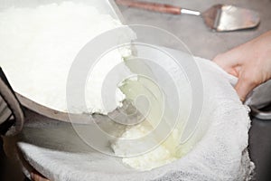 Pouring paneer cheese