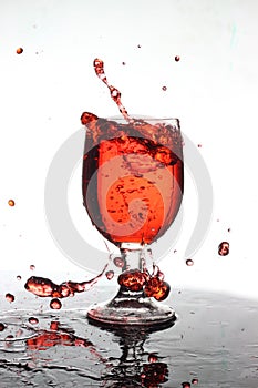 Pouring red wine into a glass of water