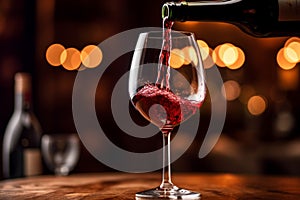 Pouring red wine to glass party restaurant bar gourmet celebration luxury taste splashing grape alcohol expensive drink