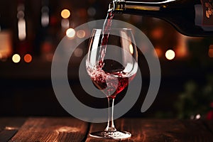 Pouring red wine to glass party restaurant bar gourmet celebration luxury taste splashing grape alcohol expensive drink