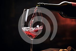 Pouring red wine to glass party restaurant bar gourmet celebration luxury taste splashing grape alcohol expensive drink