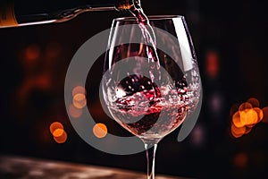 Pouring red wine to glass party restaurant bar gourmet celebration luxury taste splashing grape alcohol expensive drink