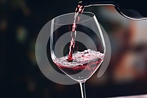 Pouring red wine to glass party restaurant bar gourmet celebration luxury taste splashing grape alcohol expensive drink