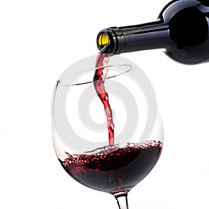 Pouring red wine into a wineglass