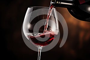 Pouring red wine into wineglass on dark background, closeup, hand Pouring red wine into a wine glass. close up, AI Generated