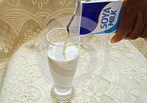 Pouring Soya Milk Beverage Into Drinking Glass